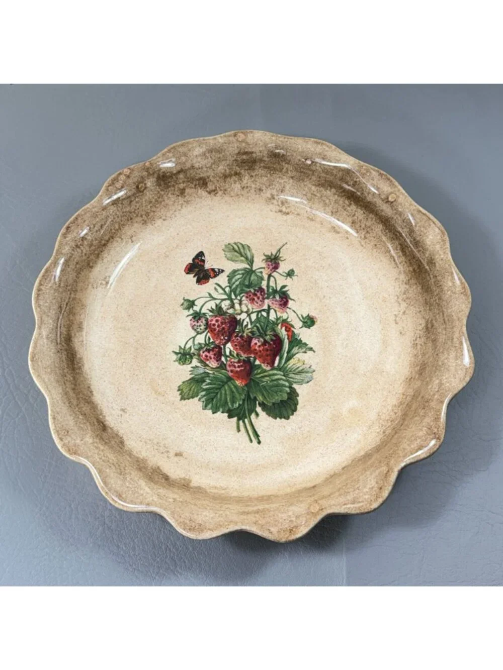 Vintage Bell Ceramics Strawberry Pie Plate Hand Painted Signed Bain 1980